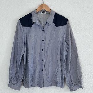 TJ | Vintage pinstriped western throw on baggy button down shirt size la…